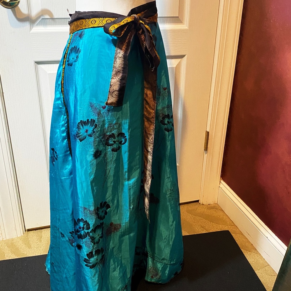 Reversible Wrap Round Maxi Skirt in Silk - Picture 6 of 7